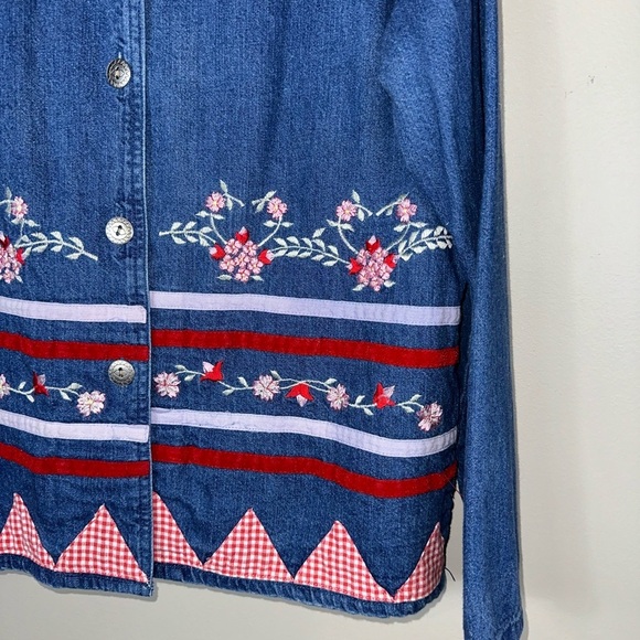 Nectar large 20-1/2 p2p length 25-1/2 vintage denim embroidered preowned - Picture 3 of 5